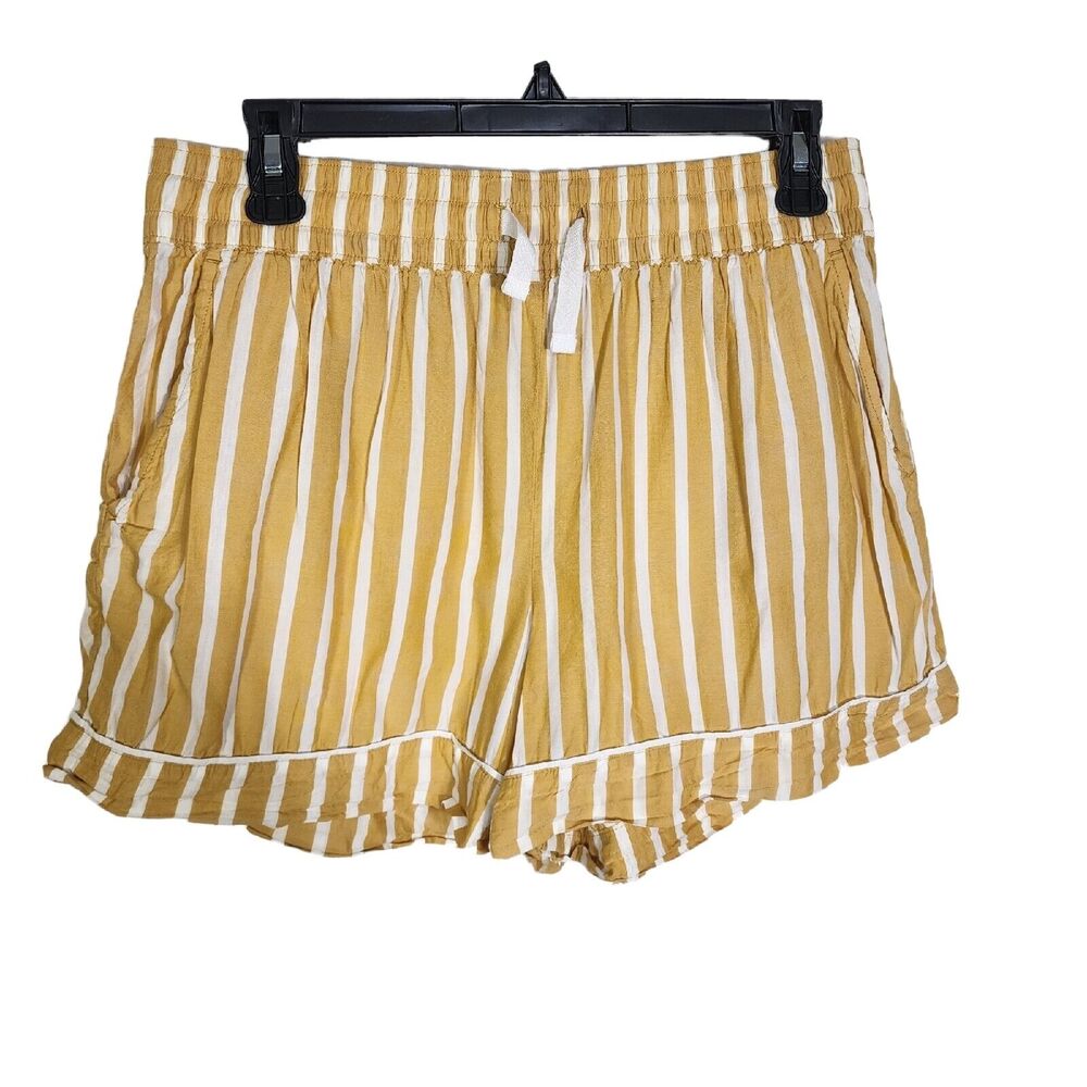 Old Navy Womens Shorts Medium Gold Stripe Cotton Woven Pajama Lounge Pull On